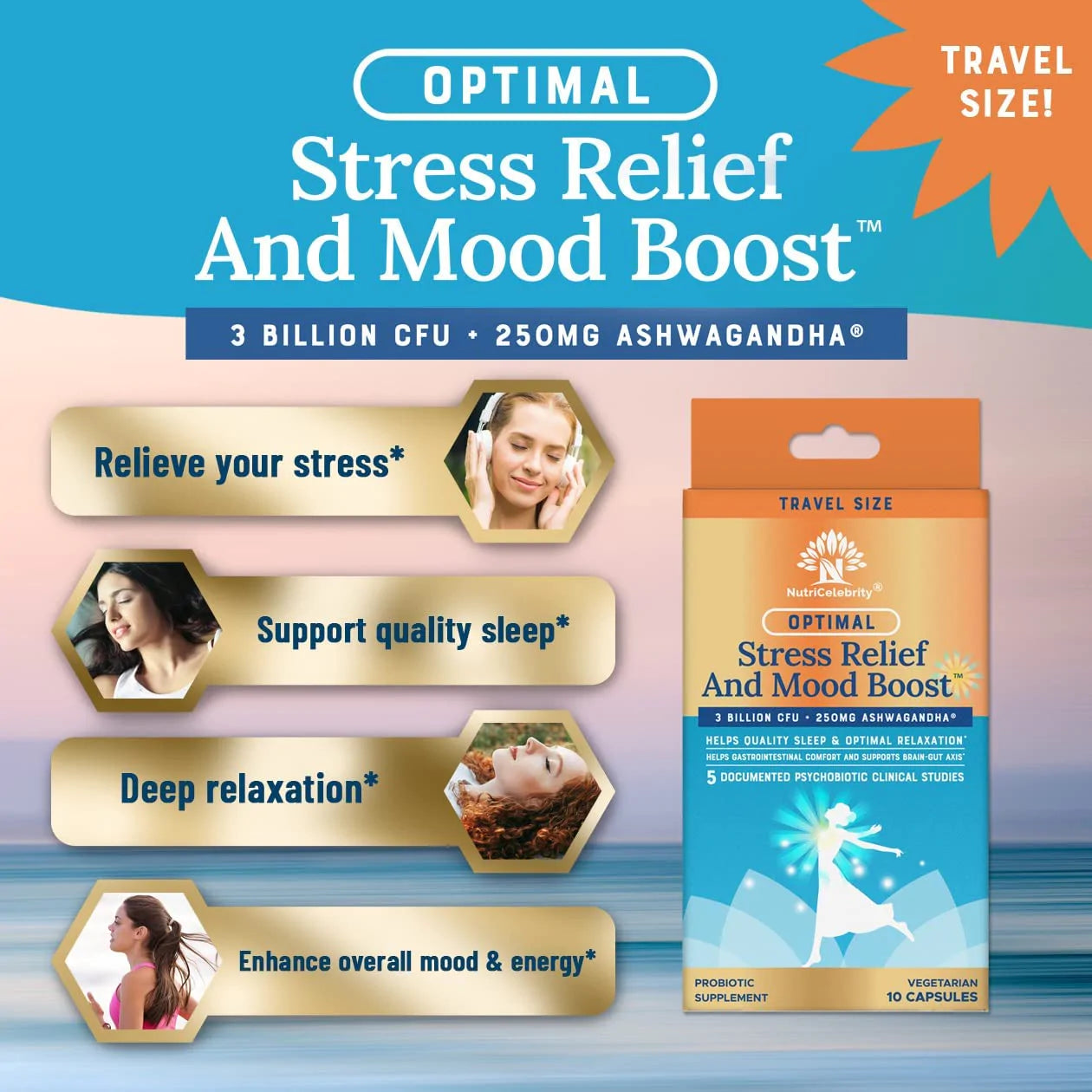 **Please Only Add 1 to Cart** NutriCelebrity Optimal Stress Relief and Mood Boost Supplement Travel Size - Tryazon Hosts